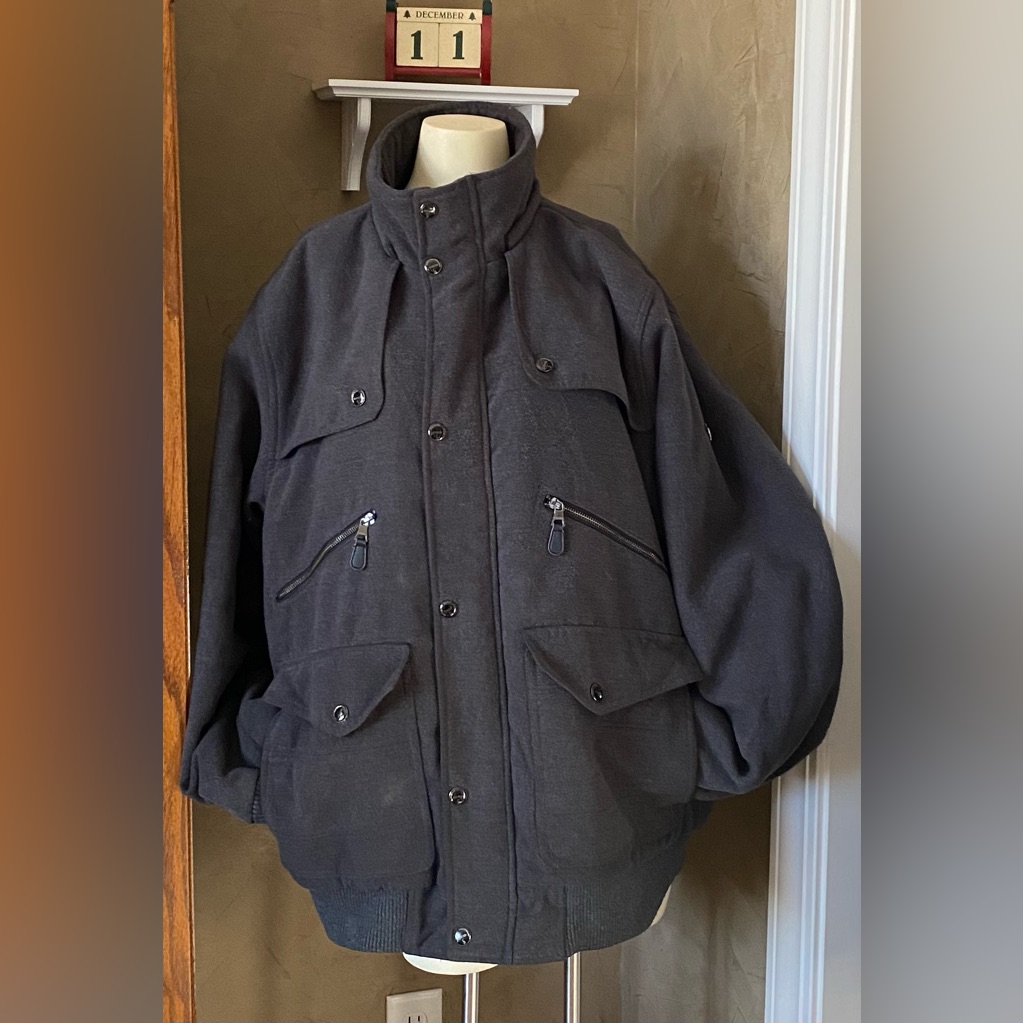 Coogi Hooded Heavyweight Bomber Coat Quilted Lining Dark Grey Men’s Sz 2xl